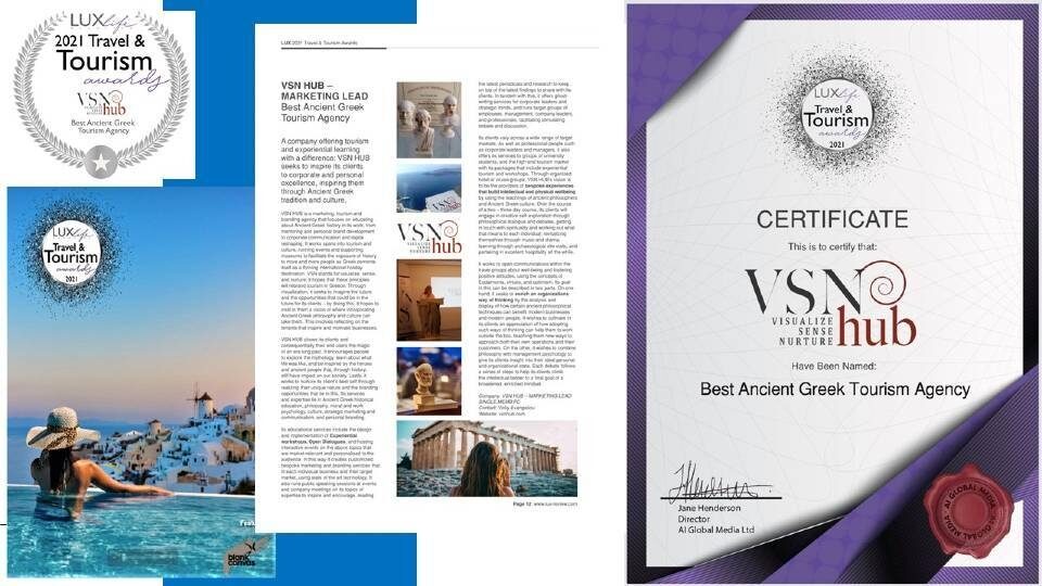 Διεθνής Διάκριση για το VSN HUB ως Best Ancient Greek Tourism agency 2021