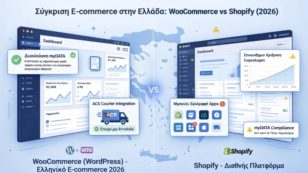E-commerce στην Ελλάδα 2026: WooCommerce vs Shopify - Τι επιλέγουν οι Έλληνες