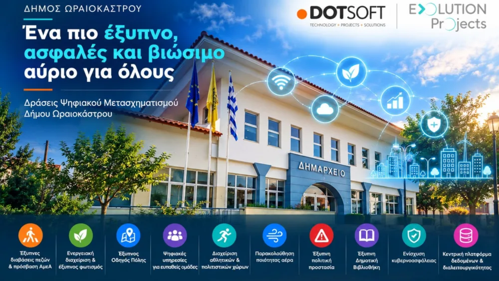 Ο Δήμος Ωραιοκάστρου περνά στην εποχή της «έξυπνης πόλης» με το έργο Ψηφιακού Μετασχηματισμού που υλοποιεί η DOTSOFT Α.Ε.