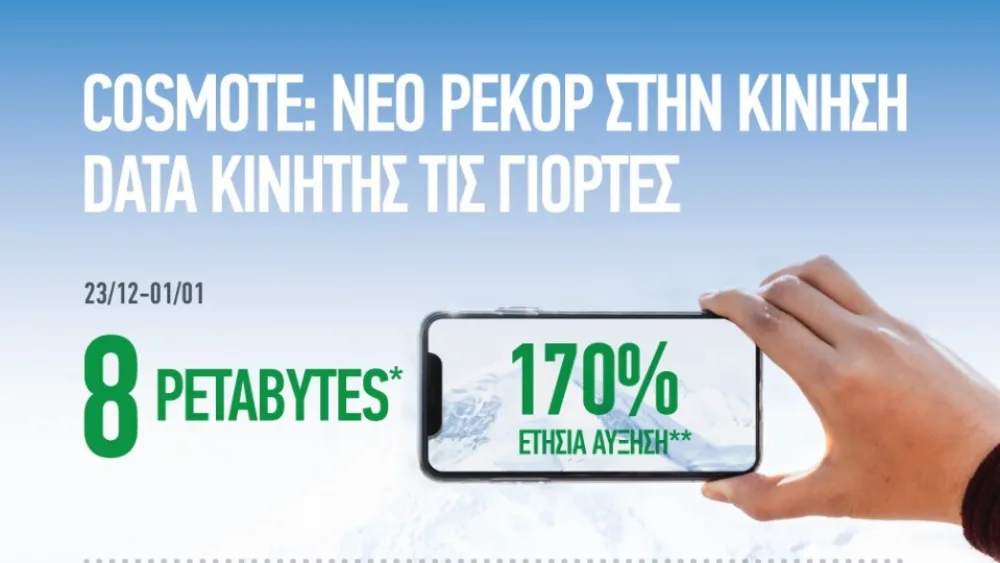 COSMOTE: Νέο ρεκόρ στην κίνηση δεδομένων κινητής έφερε η προσφορά απεριόριστων δωρεάν data