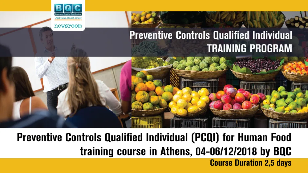 Εκπαιδευτικό Πρόγραμμα Preventive Controls Qualified Individual (PCQI) for Human Food